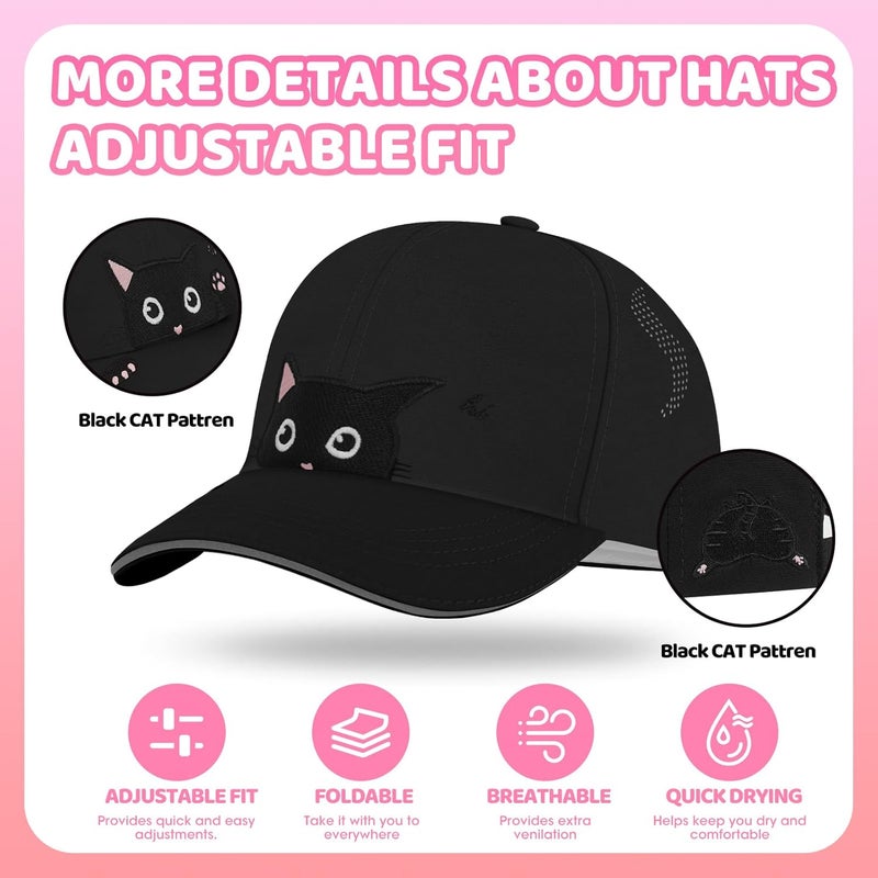 BROMZ Girls Cute Cat Baseball Cap Kids Ponytail Hat Quick Dry Summer Outdoor Sports Trucker Hats for 5-15 Years - Image 5